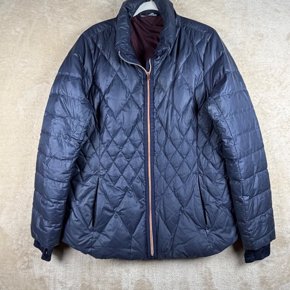 Athleta Quilted‎ Down Puffer Jacket Women's Size L Navy Warm